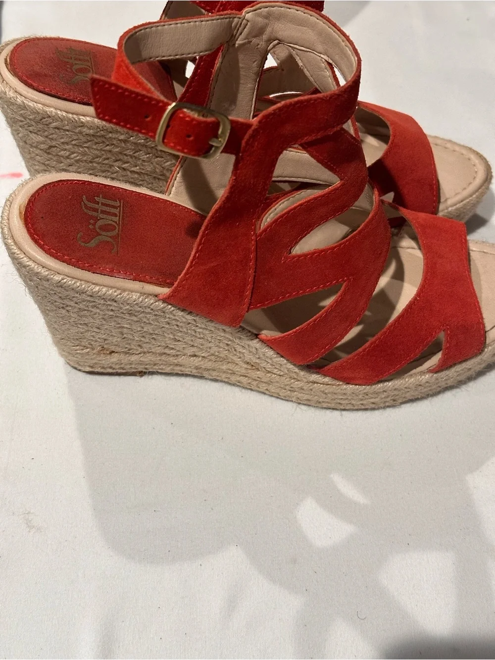 Söfft Women’s Coral Color Suede Espadrille Wedge Sandals Ankle Strap Size 9.5M